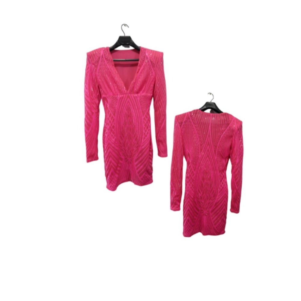 Sexy V-Neck Long Sleeve Sequin Bodycon Dress (Size: Medium)
